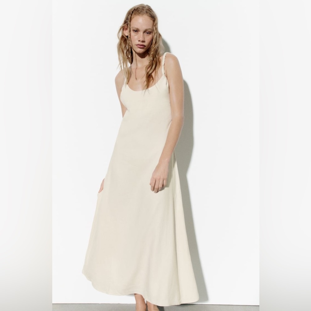 Zara Linen Blend Midi Dress L